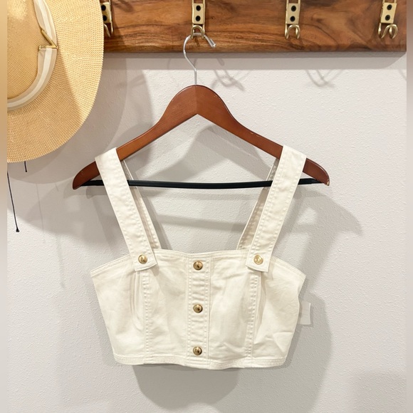 Michael Kors Women's Cream Cropped Button-Front Tank Top size Small - Picture 2 of 8